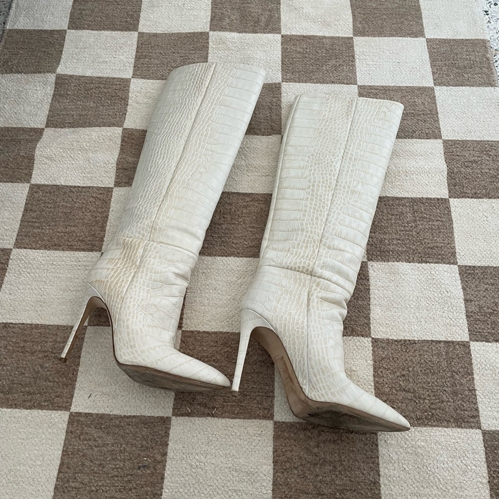 PARIS TEXAS Croc-effect leather knee-high boots size US 10/EU 40